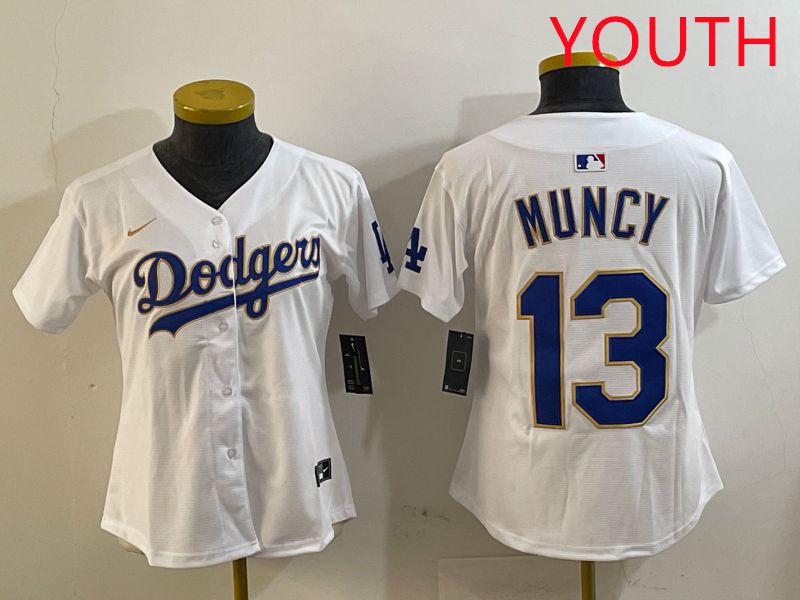 Youth Los Angeles Dodgers #13 Muncy White Gold Game 2025 Nike MLB Jersey style 1->youth mlb jersey->Youth Jersey